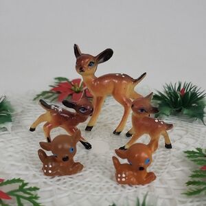 Vintage Miniature Deer Baby Fawn Plastic Figurines Blue Eyes